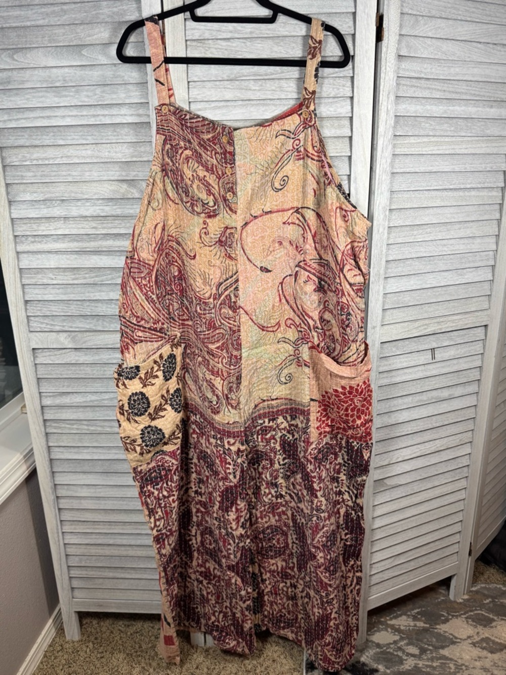 Seeker Jumpsuit in Beige, Burgundy, Black, and Brown Florals and Paisley